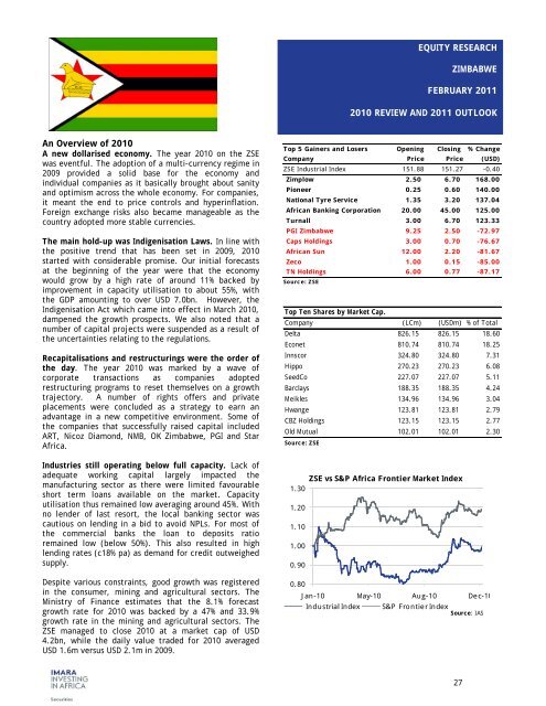 Sub-Saharan Africa Stock Markets 2010 Review & 2011 ... - Imara