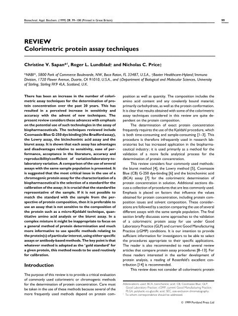 REVIEW Colorimetric protein assay techniques - Biotechnology and ...