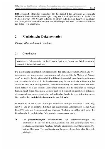 2 Medizinische Dokumentation - Institut für Medizinische Biometrie ...