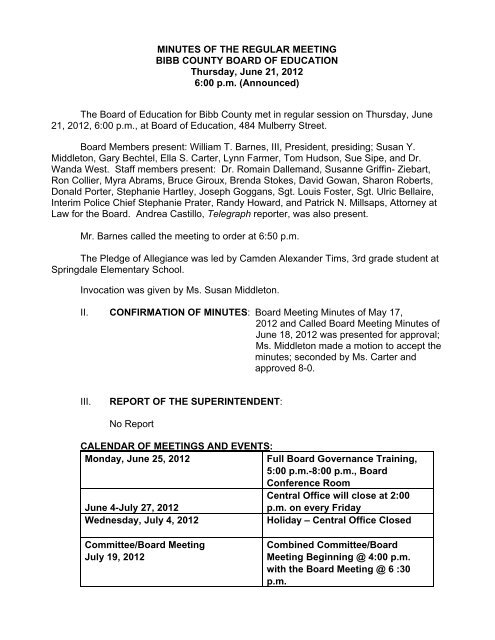 June 21, 2012 (Regular Meeting) - Bibb County Schools