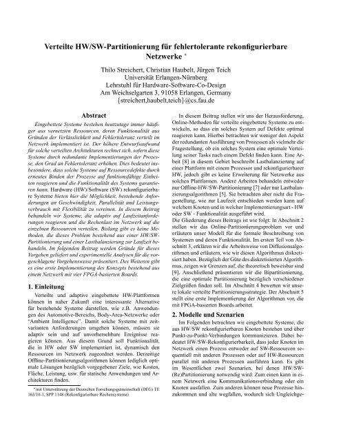 Verteilte HW/SW-Partitionierung fÂ¨ur fehlertolerante ... - Informatik 12