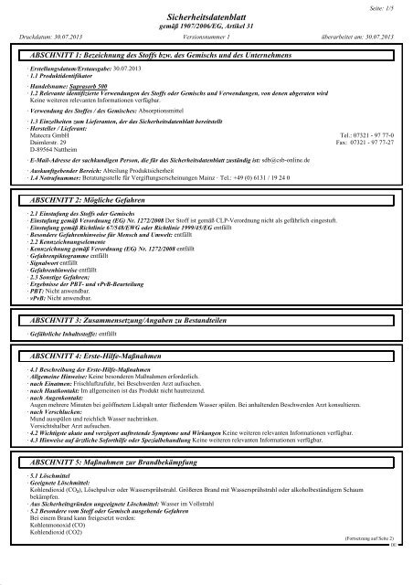 Sicherheitsdatenblatt - Matecra GmbH