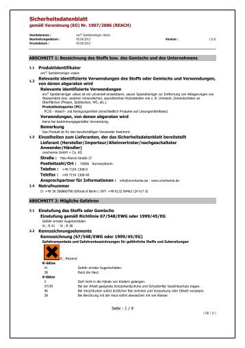 Sicherheitsdatenblatt oro ® Sanitärreiniger viskos - orochemie