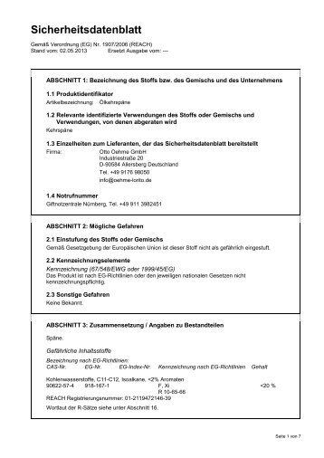 Sicherheitsdatenblatt - bei Lorito© Otto Oehme GmbH