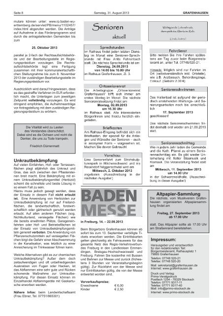 Mitteilungsblatt Nr. 17, KW 35 - Gemeinde Grafenhausen