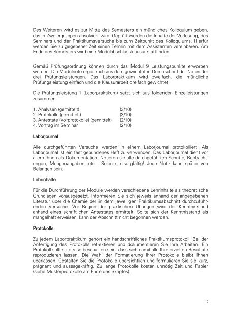 Praktikumsanleitung - Fachrichtung Chemie und Lebensmittelchemie