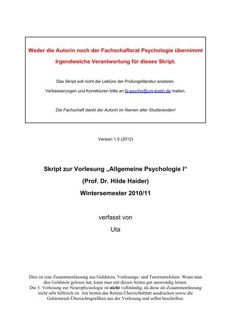 Allgemeine Psychologie I