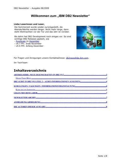 Willkommen zum âIBM DB2 Newsletterâ -  CURSOR Distribution