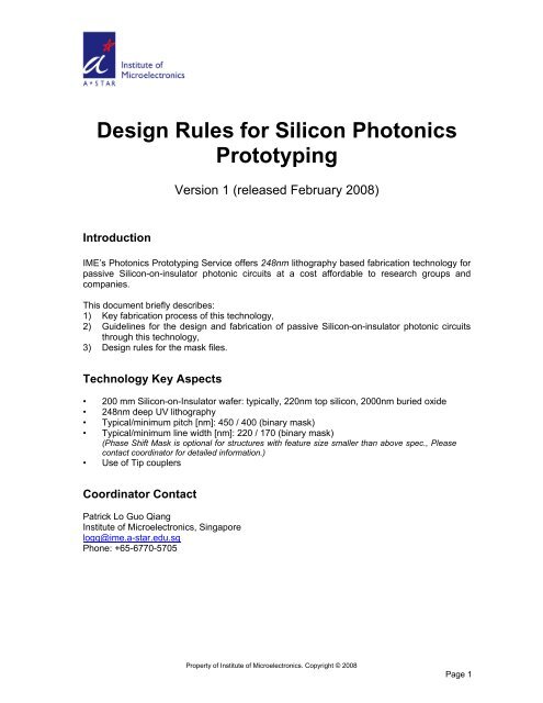 Design Rules for Silicon Photonics Prototyping - Institute of ...