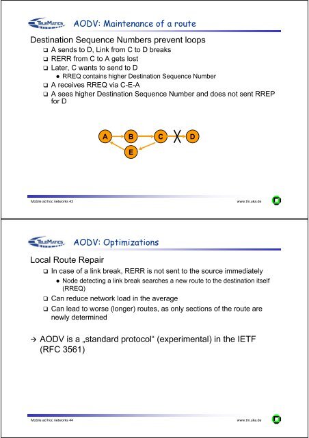 Mobile ad hoc networks (MANET)