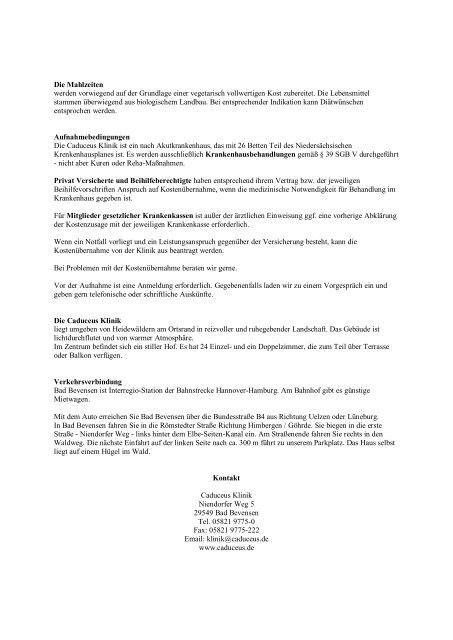Informationsblatt - Caduceus Klinik