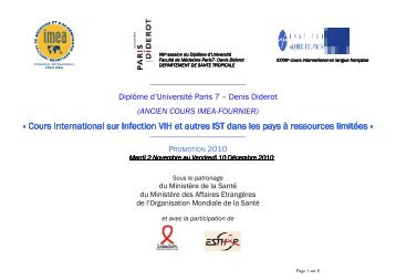 Cours International sur Infection VIH et autres - IMEA