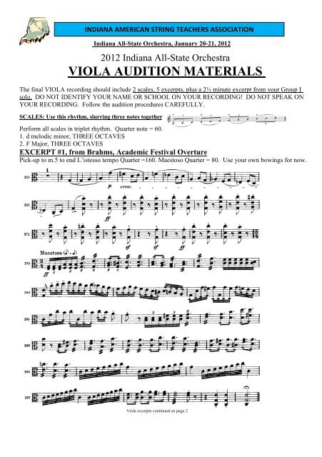 VIOLA AUDITION MATERIALS - Indiana Music Education Association