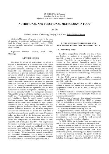 NUTRITIONAL AND FUNCTIONAL METROLOGY IN FOOD - imeko