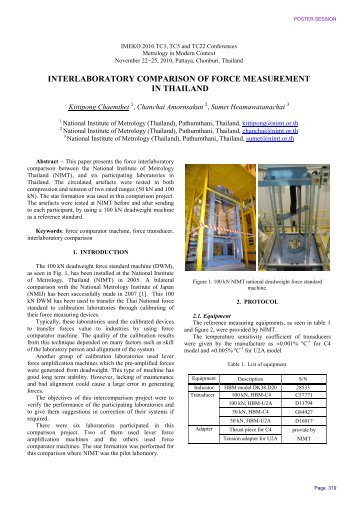 interlaboratory comparison of force measurement in thailand - imeko