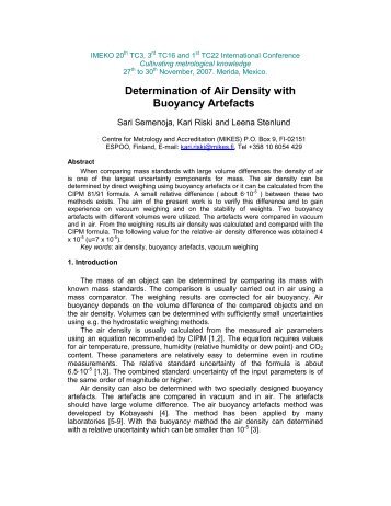 Determination of Air Density with Buoyancy Artefacts - imeko