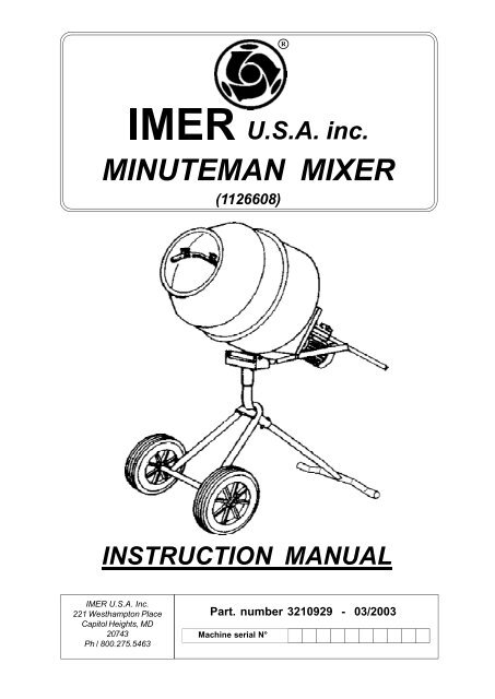 IMER Minuteman II 5 CF 110v Portable Mixer with POLY DRUM