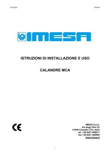 istruzioni di installazione e uso calandre mca - IMESA SpA