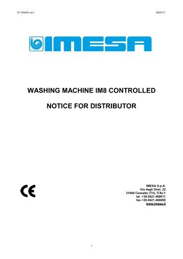 washing machine im8 controlled notice for distributor - IMESA SpA