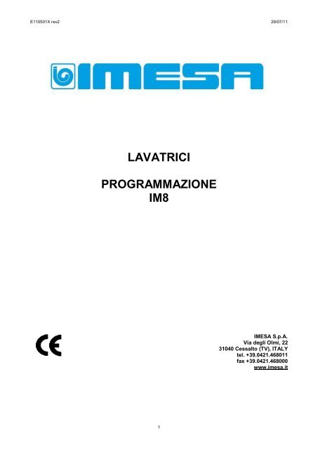 LAVATRICI PROGRAMMAZIONE IM8 - IMESA SpA