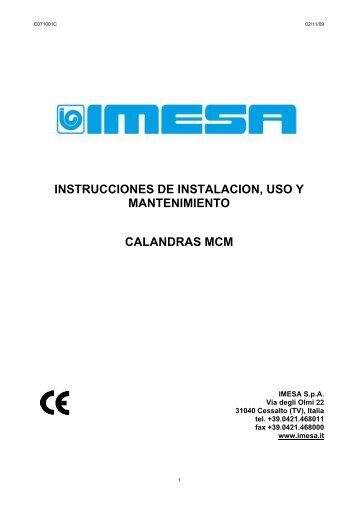 instrucciones de instalacion, uso y mantenimiento ... - IMESA SpA