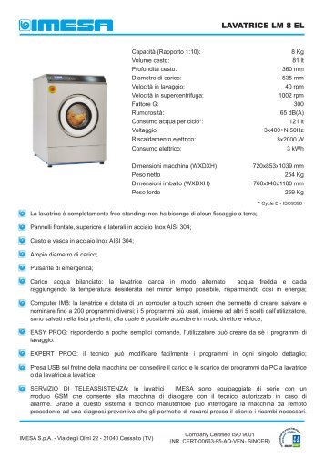 LAVATRICE LM 8 EL - IMESA SpA