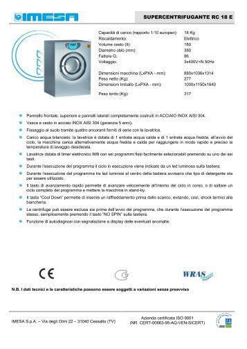 SUPERCENTRIFUGANTE RC 18 E - IMESA SpA