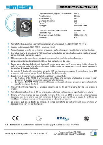 SUPERCENTRIFUGANTE LM 14 E - IMESA SpA