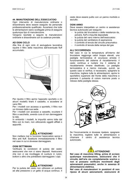 essiccatoi istruzioni di installazione uso e manutenzione - IMESA SpA