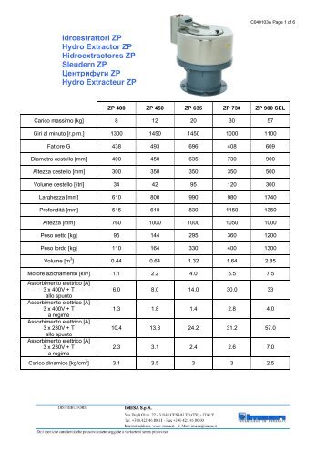 Idroestrattori ZP Hydro Extractor ZP Hidroextractores ZP Sleudern ...