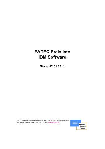 BYTEC Preisliste IBM Software Stand 07.01.2011