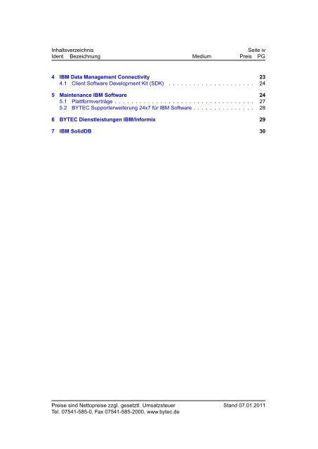BYTEC Preisliste IBM Software Stand 07.01.2011