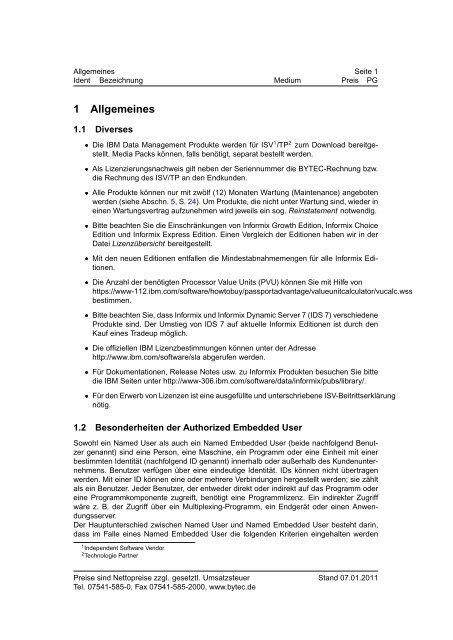 BYTEC Preisliste IBM Software Stand 07.01.2011