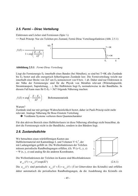 2.5. Fermi – Dirac Verteilung 2.6. Zustandsdichte