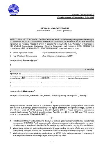Projekt umowy - Instytut Meteorologii i Gospodarki Wodnej