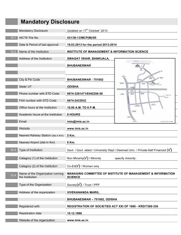 Mandatory Disclosure - Institute of Management and Information ...