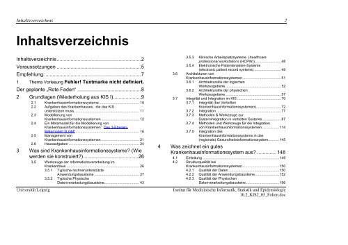 Vorlesungsunterlagen Krankenhausinformationssysteme 2