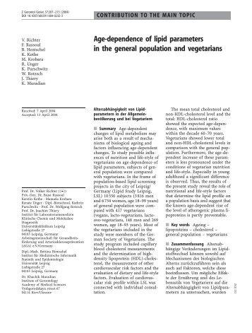 Age-dependence of lipid parameters in the general population and ...