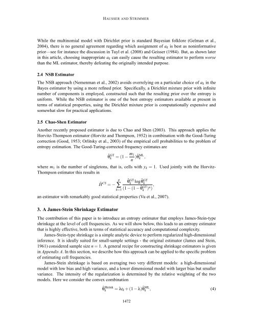 Entropy Inference and the James-Stein Estimator, with Application to ...