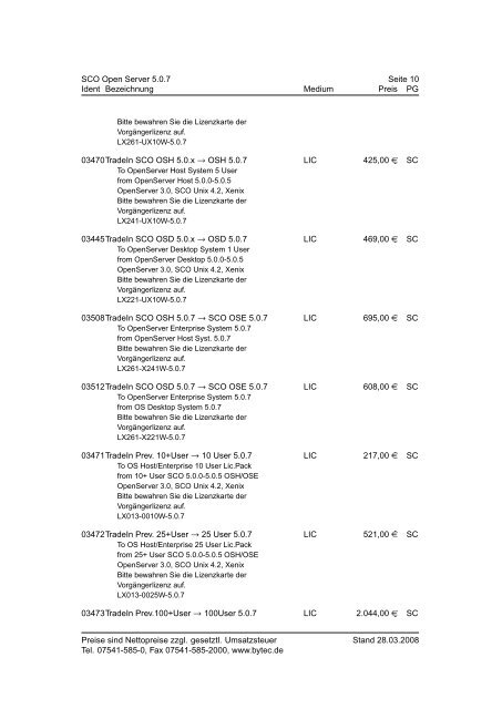 BYTEC Preisliste SCO Stand 28.03.2008