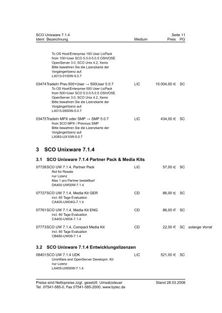 BYTEC Preisliste SCO Stand 28.03.2008