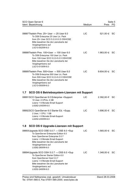 BYTEC Preisliste SCO Stand 28.03.2008