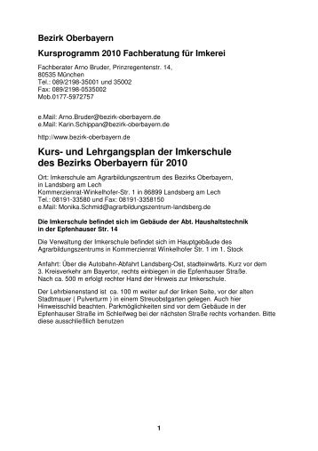 Kurs- und Lehrgangsplan der Imkerschule des Bezirks Oberbayern ...