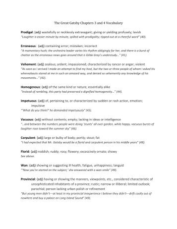 the great gatsby chapters 8â 9 vocabulary