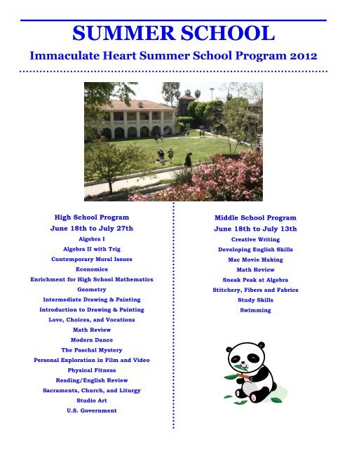 SUMMER SCHOOL - Immaculate Heart High School