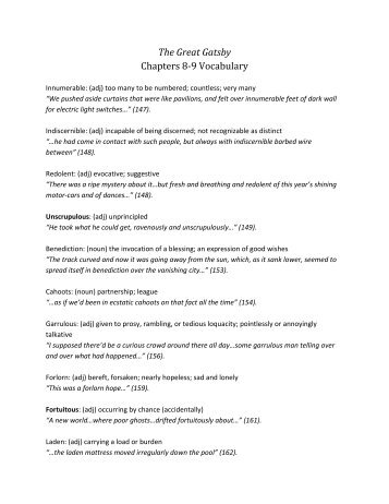 the great gatsby chapters 3 and 4 vocabulary prodigal adj