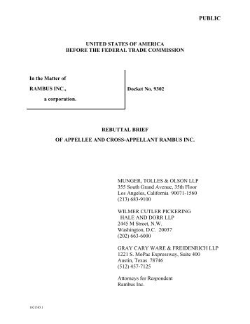 Rambus: Rebuttal Brief of Appellee and Cross-Appellant Rambus Inc.