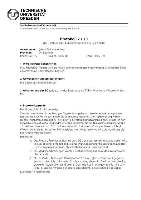 Protokoll 7 / 13 - Fakultät Elektrotechnik und Informationstechnik