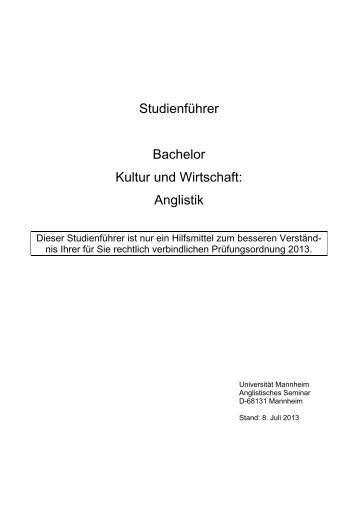 Anglistik - Bachelor Kultur und Wirtschaft - Universität Mannheim