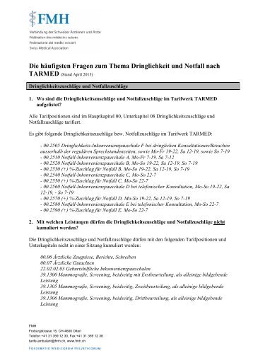 Die häufigsten Fragen zum Thema Dringlichkeit und Notfall ... - FMH